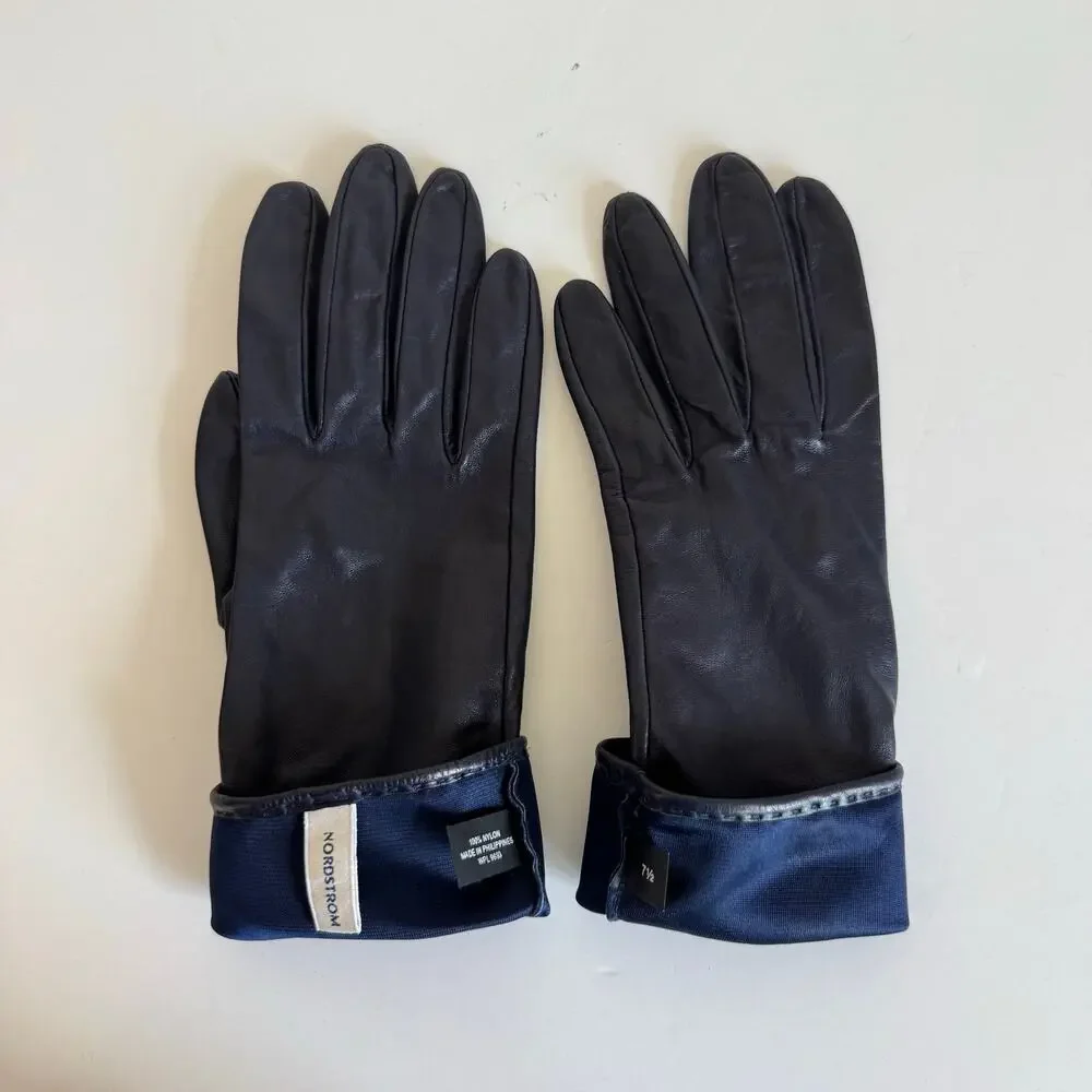 Nordstrom Leather Gloves Dark Navy Blue | Size: 7.5 Women's